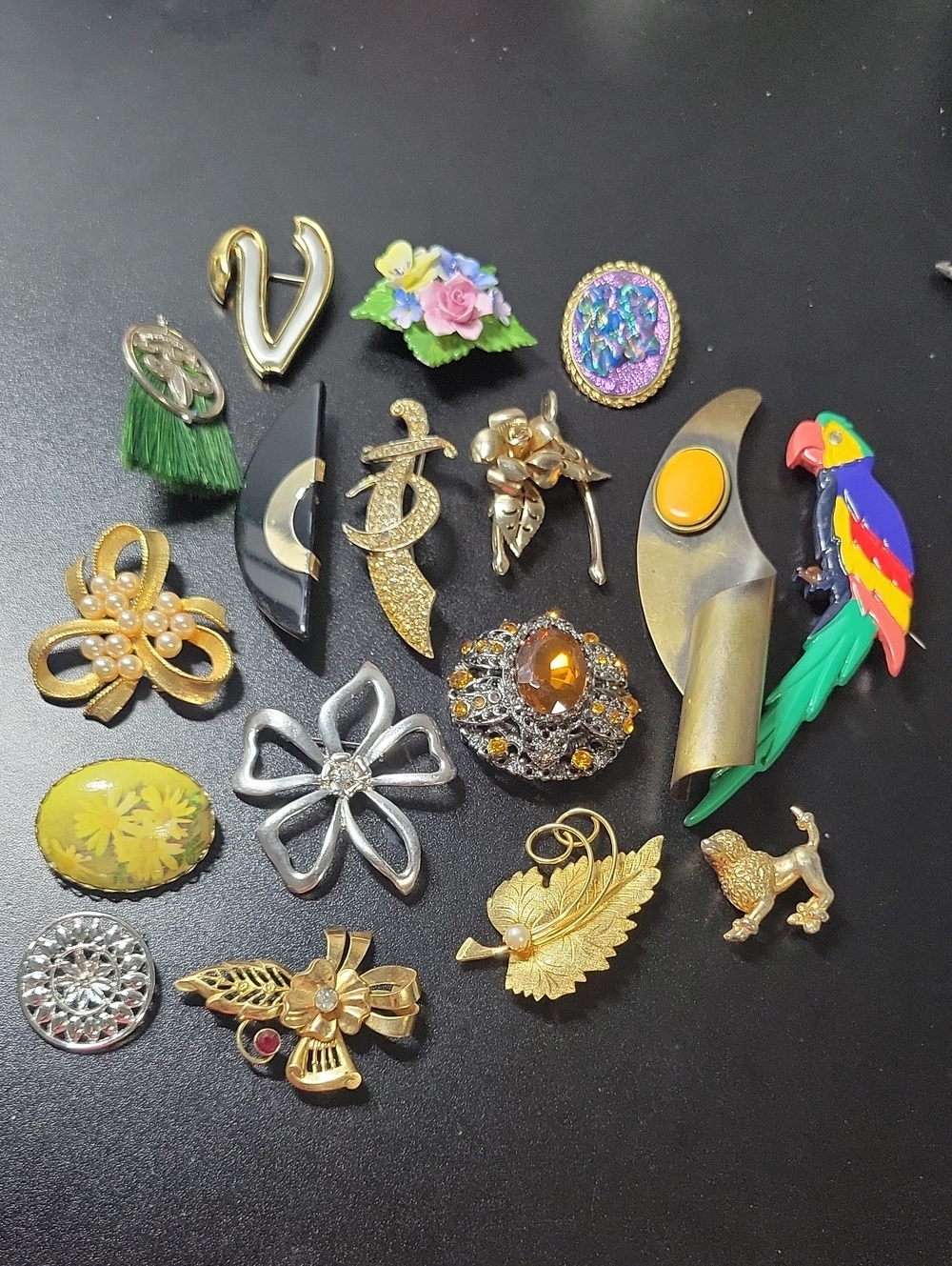 Vintage Multicolor Parrot Brooch Lot Of 17